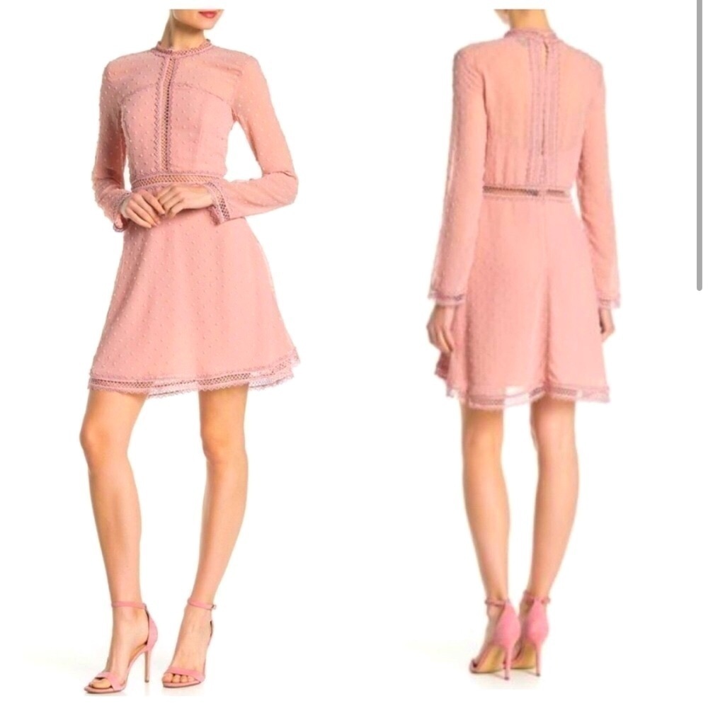 Bardōt Pink Boho Swiss Dot Long Sleeve Dress - Picture 2 of 9